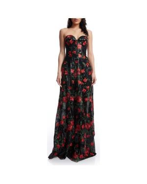 dress the population melissa strapless sequin floral appliqu maxi dress Dress the Population Melissa Sweetheart Neck 3D Applique Illusion Hem A-Line Gown