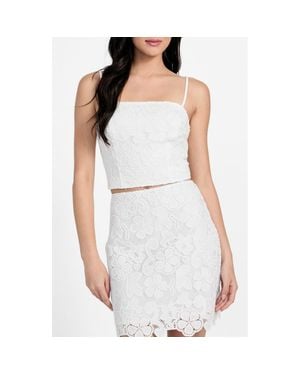 Guess Delilah Floral Embroidery Crop Top - White