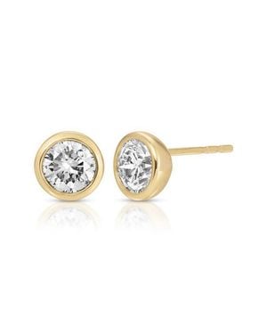 EF Collection Diamond Solitaire Bezel Set Stud Earrings - Metallic