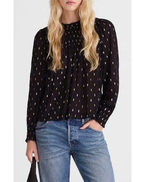 Madewell Smocked High Neck Long-Sleeve Top - Black