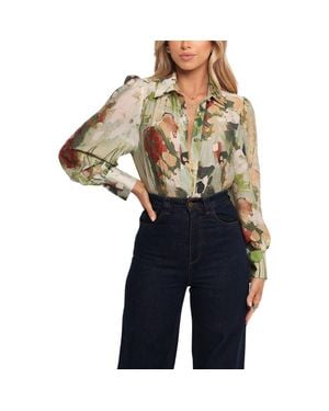 Petal & Pup Allise Floral Print Cotton Blend Button-Up Shirt - Blue