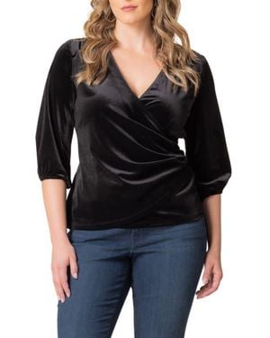 Kiyonna Odette Velvet Faux Wrap Top - Black