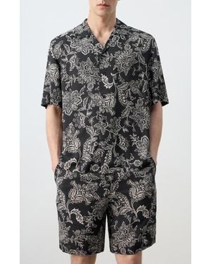Mango Floral Print Camp Shirt - Gray