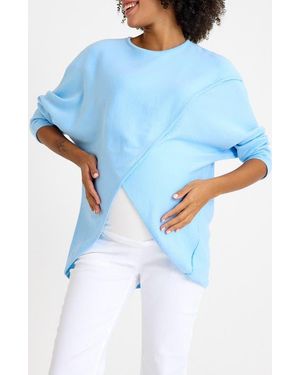 Accouchée Let Loose Crossover Long Sleeve Maternity/Nursing Knit Top - Blue