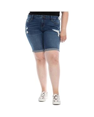 Slink Jeans Distressed Bermuda Denim Shorts - Blue
