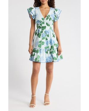 Sugarlips Mirla Floral Ruffle Minidress - Blue