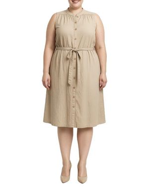 Standards & Practices Belted Sleeveless Cotton Shirtdress - Natural