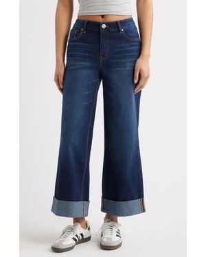 1822 Denim High Waist Rolled Cuff Slim Wide Leg Jeans - Blue
