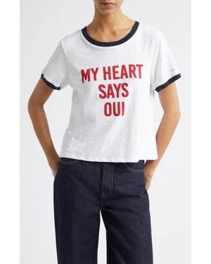 Cinq À Sept My Heart Says Oui Shrunken Cotton Graphic T-Shirt - Red