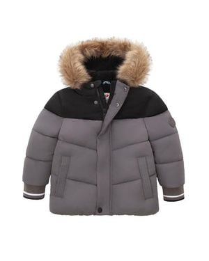 Rokka&Rolla Fleece Lined Puffer Coat With Removable Trim - Gray