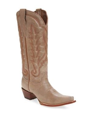 Circle Contrast Embroidery Tall Western Boot - Brown