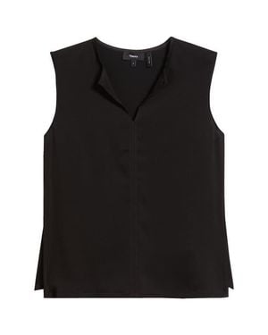 Theory Split Neck Satin Tank - Black