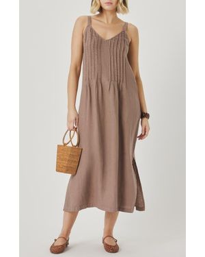 Splendid Stella Pintuck Detail Linen Dress - Brown