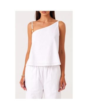 SNDY'S Ismene Asymmetrical One Shoulder Linen & Cotton Blend Top - White