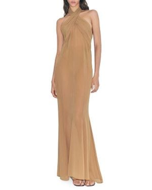 Mango Mesh Halter Dress - Natural
