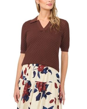 Halogen® Pointelle Short Sleeve Cotton Polo Sweater - Red