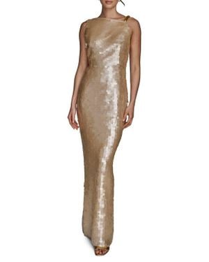 Donna Karan Paillette Sequin Column Gown - Natural