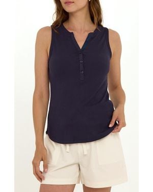 Threads For Thought Akia Feather Ribbed Henley Tank - Blue