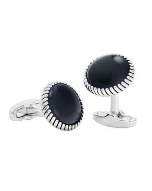 Link Up Round Cufflinks With Texture Border - Blue
