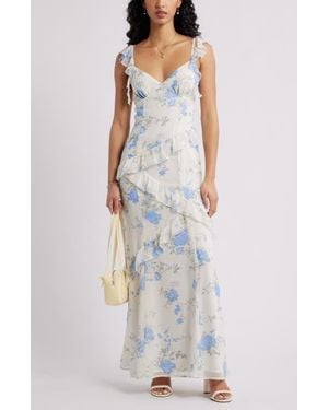 BP. Asymmetric Ruffle Tiered Maxi Dress - White