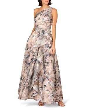Aidan Mattox Metallic Jacquard Ruffle One-Shoulder Ballgown - Natural