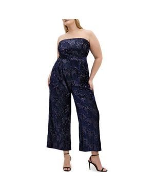 City Chic Sequin Sleeveless Wide Leg Jumpsuit - Blue