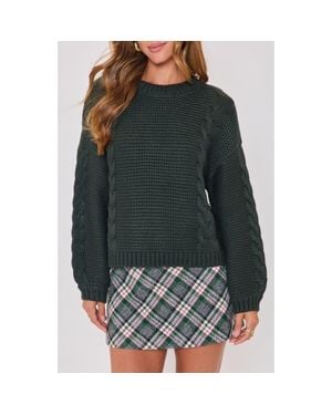 Vici Collection Pinecrest Cable Stitch Crewneck Sweater - Green