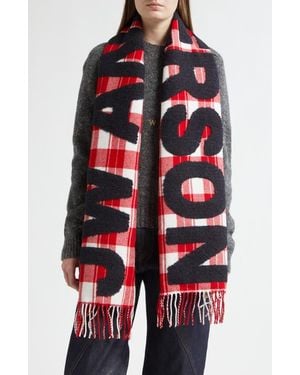 JW Anderson Logo Wool & Alpaca Blend Fringe Scarf - Red