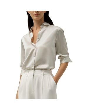 LILYSILK Spread Collar Silk Shirt - Gray
