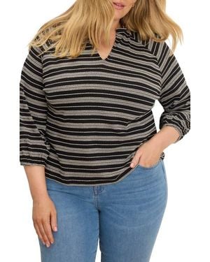 NIC+ZOE Jacquard Dot Stripe Knit Cotton Top - Black