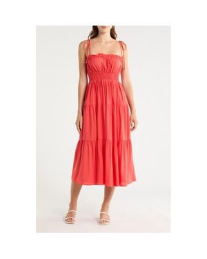 Elan Ruffle Shirred Tie Strap Tiered Cover-Up Sundress