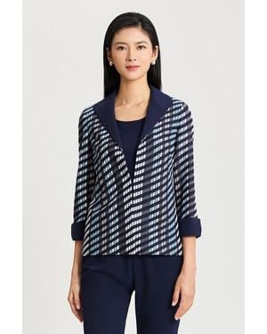 Ming Wang Heritage Mixed-Media Wing Collar Jacket - Blue