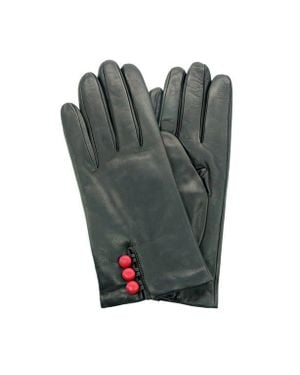 Portolano Leather Gloves With Buttons - Green