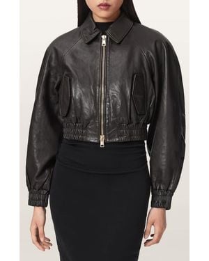 AllSaints Anouk Leather Crop Bomber Jacket - Black