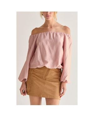 Crescent Off Shoulder Crinkle Blouse - Pink