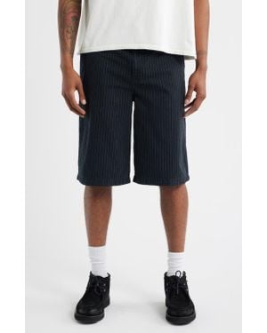 BDG Pinstripe Flat Front Stretch Cotton Worker Shorts - Black