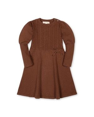 Hope & Henry Kids' Organic Long Sleeve Cable Bodice Sweater Dress - Brown