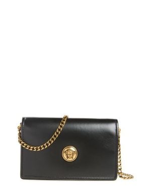 Versace Mini Emblème Lambskin Leather Crossbody Bag - Black