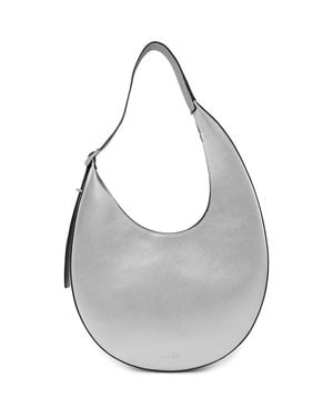 BEHNO Medium Ina Metallic Leather Crescent Shoulder Bag - Gray