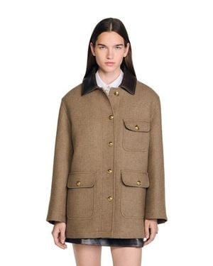 Sandro Tweed Coat - Brown