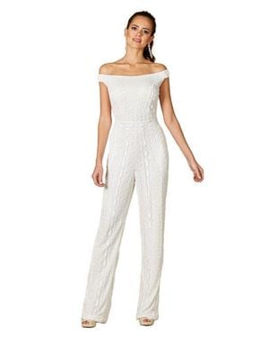 LARA New York Gabby Beaded Off-The-Shoulder Bridal Jumpsuit - White