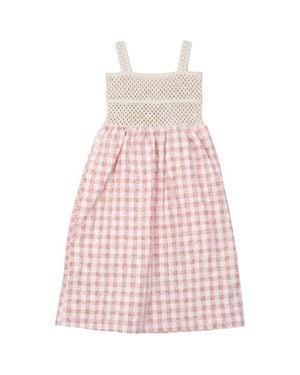 Lola Checkered Flower Embroidery Crochet Bodice Maxi Sweater - Pink