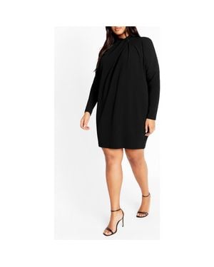 City Chic Swirl Long Sleeve Minidress - Black