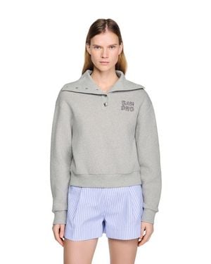 Sandro Embroidered Split Neck Sweatshirt - White