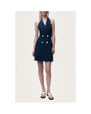 Nocturne Double-Breasted Halter Neck Mini Dress - Blue