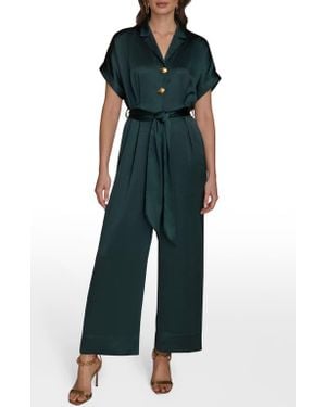 Donna Karan Tie Waist Satin Jumpsuit - Green