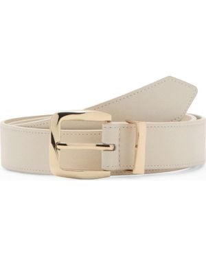 Mango Embossed Buckle Faux Leather Belt - Natural