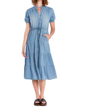 Billy T Tie Waist Tiered Chambray Midi Dress - Blue