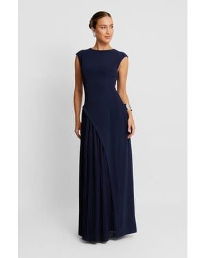 Six Stories Cap Sleeve Pleated Maxi Dress - Blue