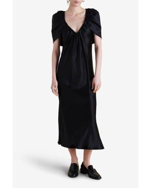 Marina Moscone Satin V-Neck Twist Dress - Black